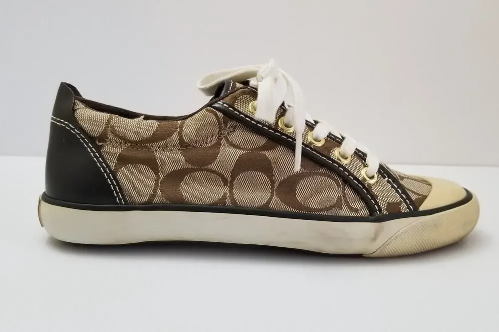 Coach Barrett Canvas Logo Fashion Lace UP Sneakers Women Size 6.5B Brown Tan